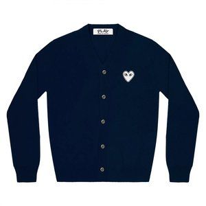 Comme des Garçons PLAY White Heart Wool Cardigan (Navy)